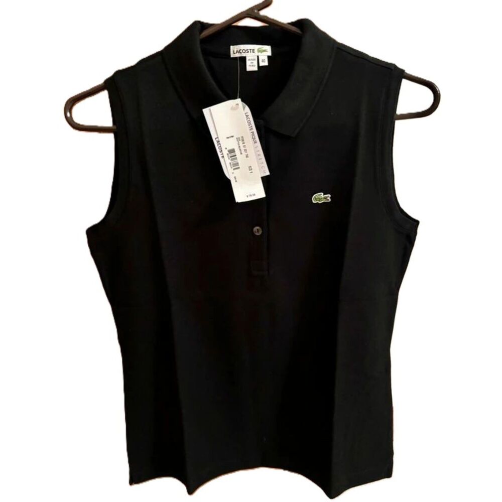 Lacoste Women’s Sleeveless Polo Pique Stretch Black Euro 40 US 8 Medium